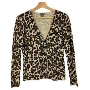 Ann Taylor Petite Brown Leopard Print Button Down Cardigan Sweater XSP